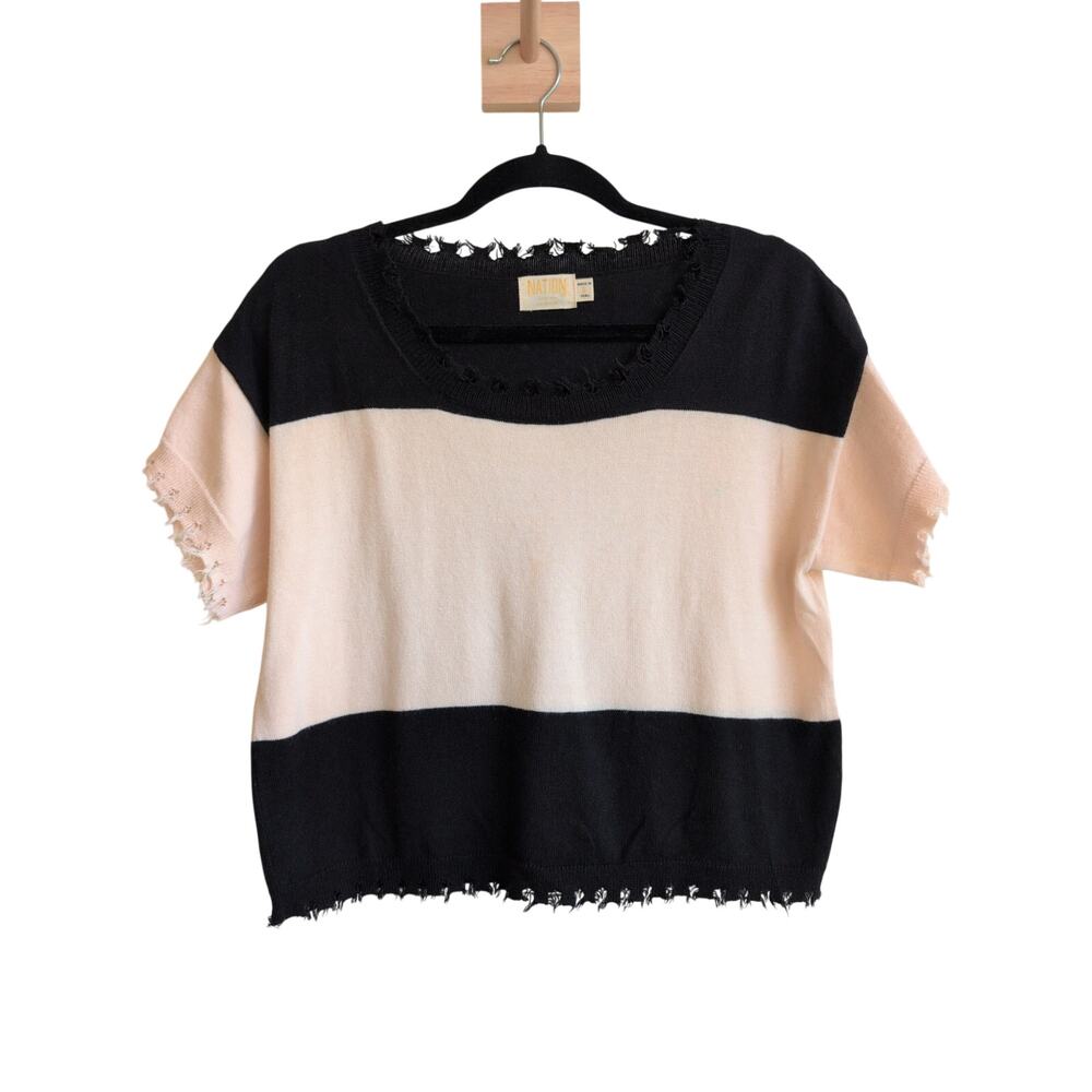Nation LTD Small Shark bite Sweater Pullover Distressed Alpaca Colorblock S